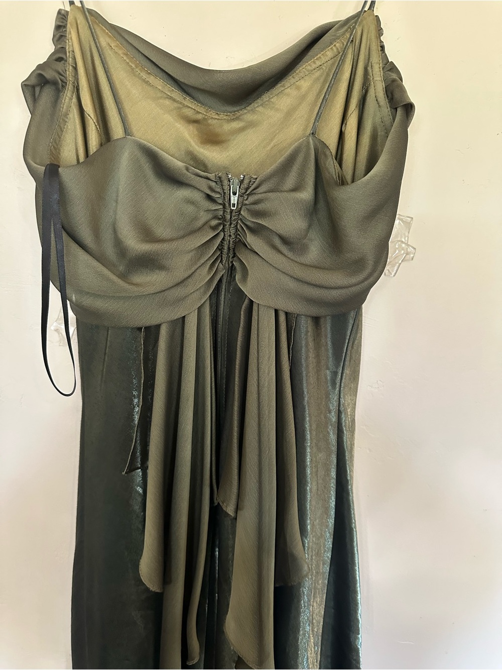 Betsy & Adam Olive Satin Cowl Slip Gown - Picture 3 of 5